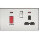 Knightsbridge  45A 2-Gang DP Cooker Switch & 13A DP Switched Socket Polished Chrome with LED with Black Inserts