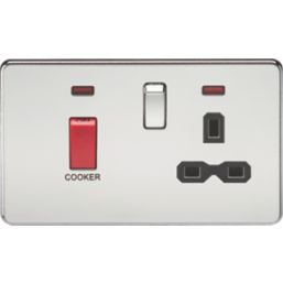 Knightsbridge  45A 2-Gang DP Cooker Switch & 13A DP Switched Socket Polished Chrome with LED with Black Inserts