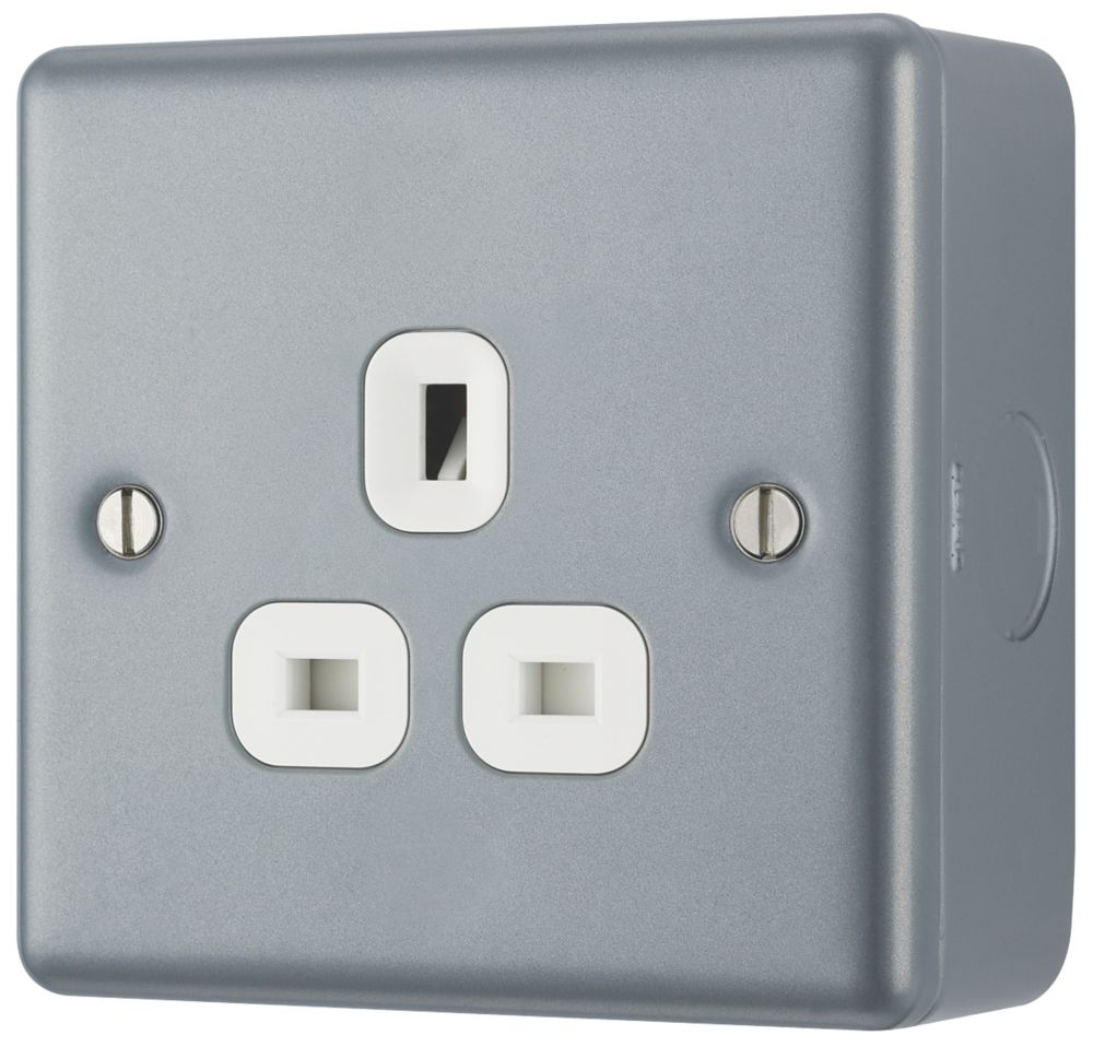 British General 13A 1-Gang Unswitched Metal Clad Socket Grey with White ...