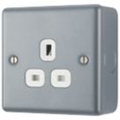 British General  13A 1-Gang Unswitched Metal Clad Socket Grey with White Inserts