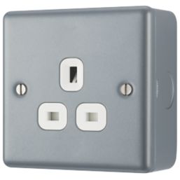 British General  13A 1-Gang Unswitched Metal Clad Socket Grey with White Inserts