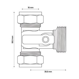 Flomasta Compression Washing Machine Valve Tee 15mm x 15mm x 3/4"