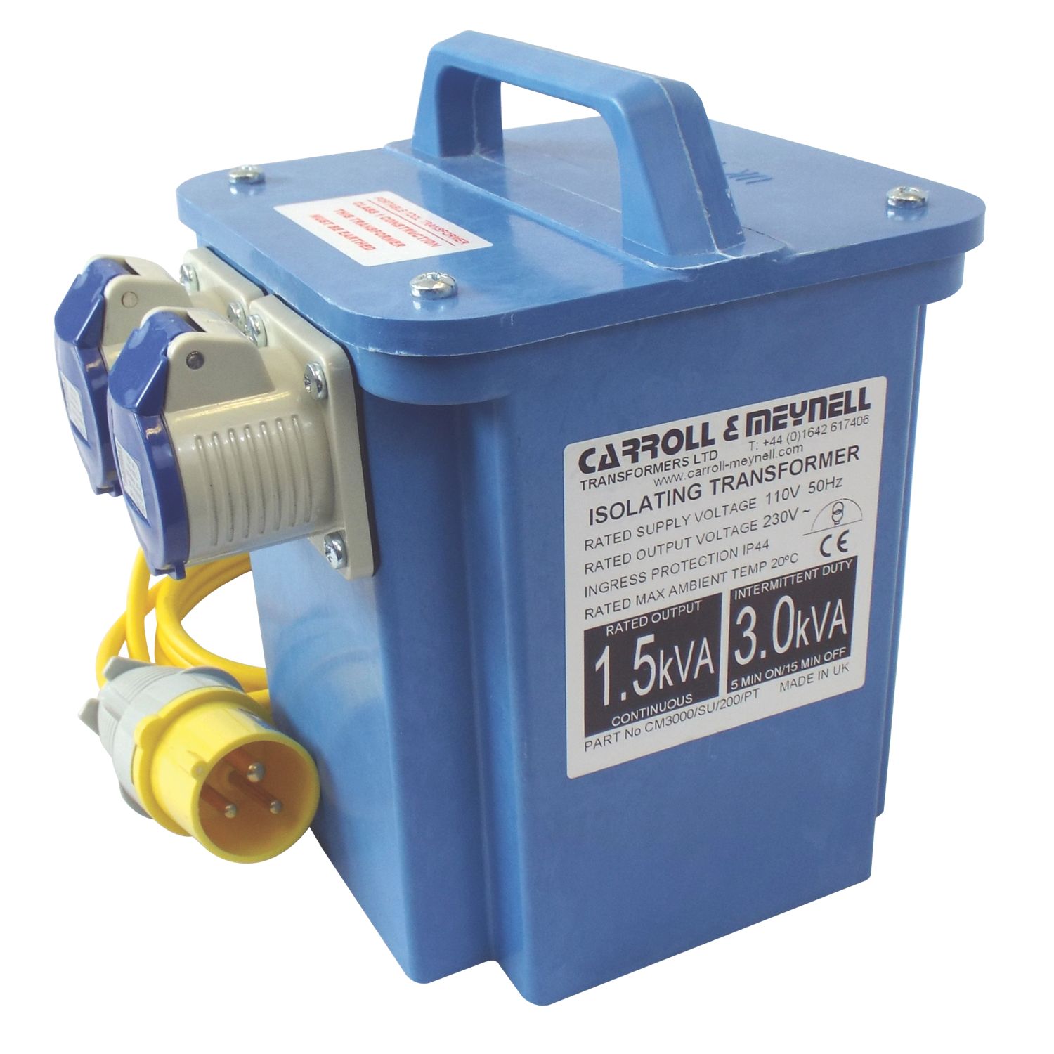 Carroll & Meynell 3000VA Intermittent Step-Up Isolation Transformer 110V/230V Blue (60753)
