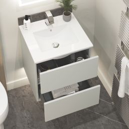 Newland  Double Drawer Wall-Mounted Vanity Unit with Basin Matt Pearl Grey 500mm x 450mm x 540mm