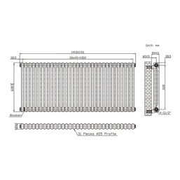 Flomasta 600mm x 1415mm 4978BTU Anthracite Horizontal 2 Column Radiator
