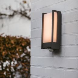 Lutec Qubo Outdoor LED Wall Light With PIR Sensor Dark Grey 11.3W 1000lm
