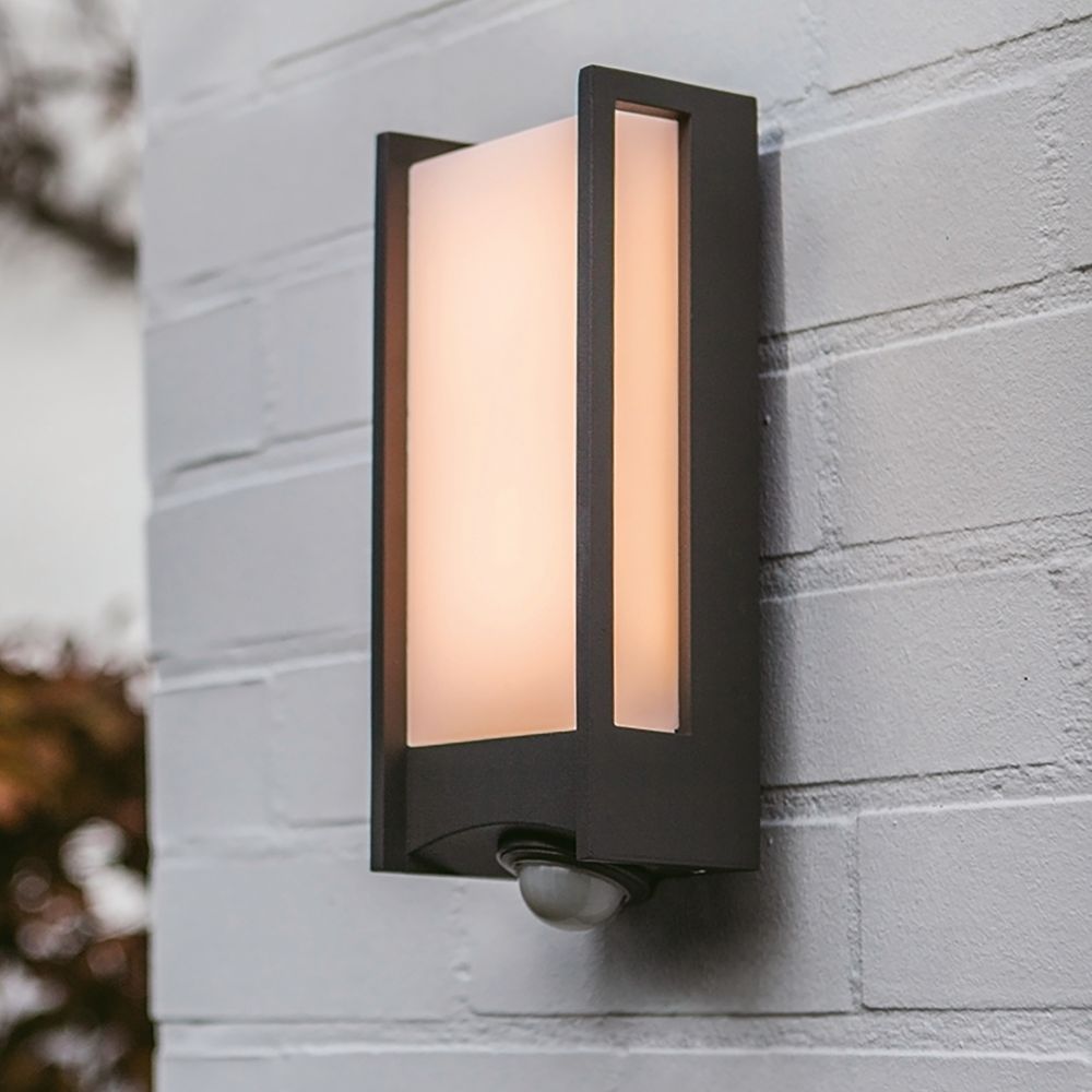 Lutec Qubo Outdoor LED Wall Light With PIR Sensor Dark Grey 11.3W