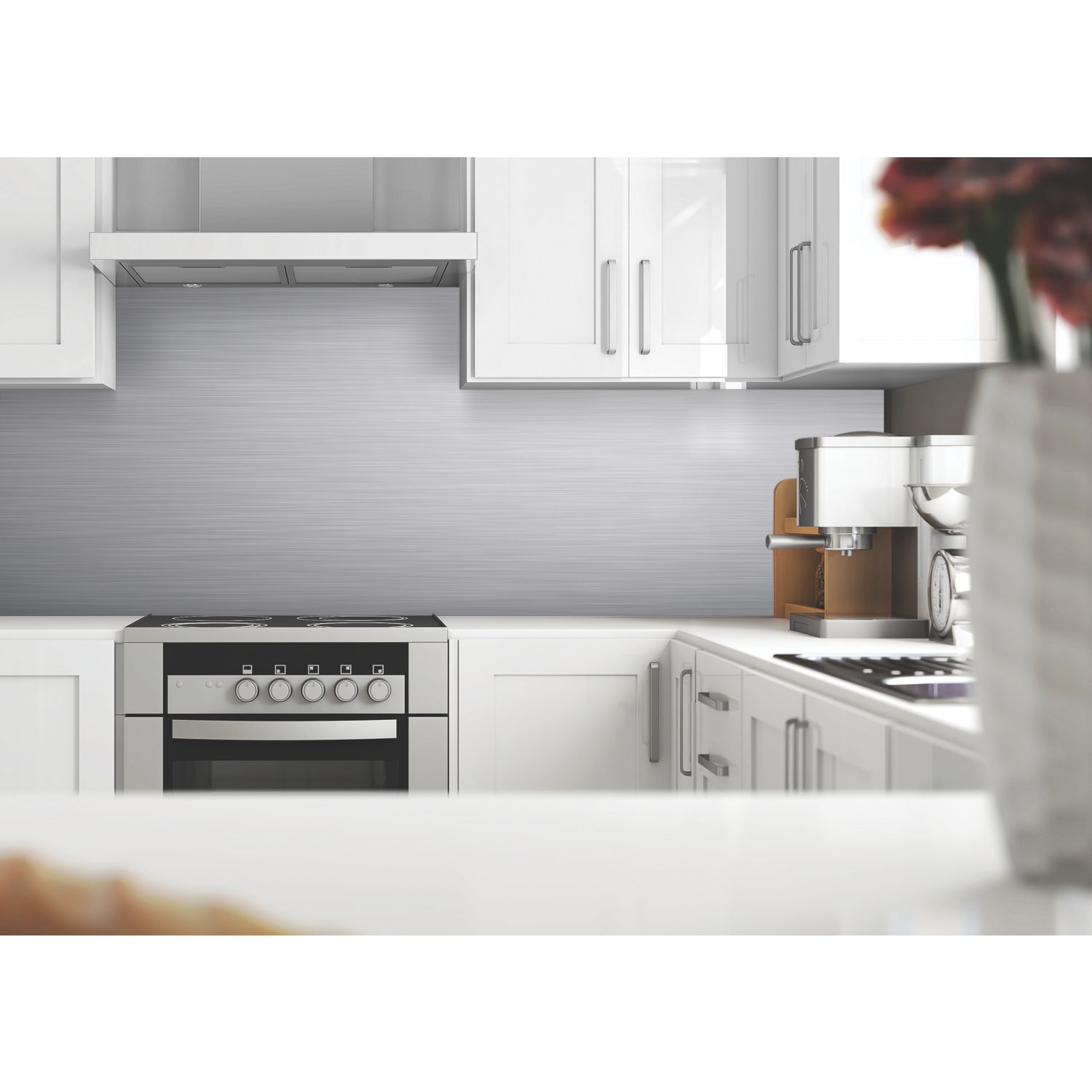 Splashwall Brushed Silver Matt MDF Splashback 2440mm x 600mm x 9mm (608RJ)