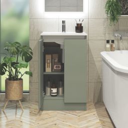 Newland  Double Door Floor Standing Vanity Unit with Basin Matt Sage Green 500mm x 450mm x 840mm