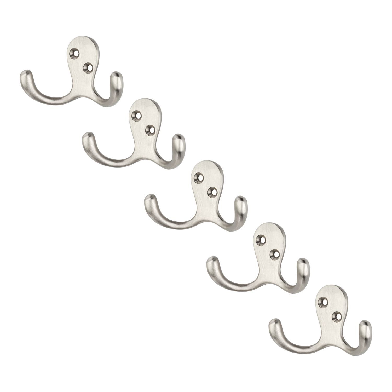 Essentials Double Hooks Satin Nickel 45mm 5 Pack (608TA)