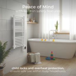 Masterplug 870mm x 510mm 1706BTU White Flat Electric Towel Radiator