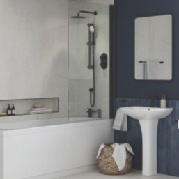 Iowa HP/Combi Flexible Concealed Matt Black Thermostatic Round Concealed Shower Mixer with Riser Handset & Overhead Outlet