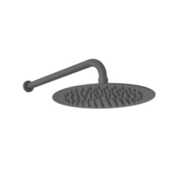 Iowa HP/Combi Flexible Concealed Matt Black Thermostatic Round Concealed Shower Mixer with Riser Handset & Overhead Outlet