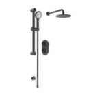 Iowa HP/Combi Flexible Concealed Matt Black Thermostatic Round Concealed Shower Mixer with Riser Handset & Overhead Outlet