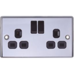 LAP  13A 2-Gang SP Switched Plug Socket Polished Chrome  with Black Inserts