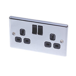 LAP  13A 2-Gang SP Switched Plug Socket Polished Chrome  with Black Inserts