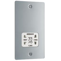 LAP  2-Gang Dual Voltage Shaver Socket 115 / 230V Polished Chrome with White Inserts