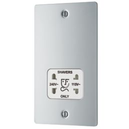 LAP  2-Gang Dual Voltage Shaver Socket 115 / 230V Polished Chrome with White Inserts