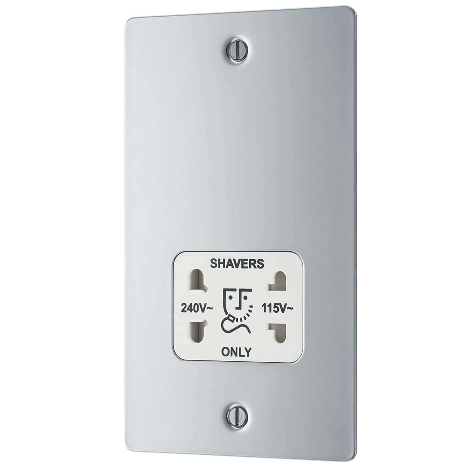 LAP 2-Gang Dual Voltage Shaver Socket 115 / 230V Polished Chrome with White Inserts (61011)