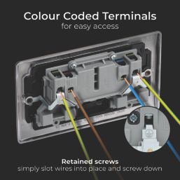 British General Nexus Metal 13A 2-Gang DP Switched Plug Socket Black Nickel  with Black Inserts