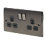 British General Nexus Metal 13A 2-Gang DP Switched Plug Socket Black Nickel  with Black Inserts