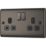 British General Nexus Metal 13A 2-Gang DP Switched Plug Socket Black Nickel  with Black Inserts