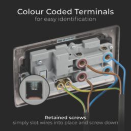 British General Nexus Metal 45A 2-Gang DP Cooker Switch & 13A DP Switched Socket Black Nickel with LED with Black Inserts