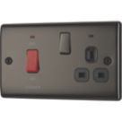 British General Nexus Metal 45A 2-Gang DP Cooker Switch & 13A DP Switched Socket Black Nickel with LED with Black Inserts