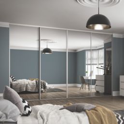 Spacepro Classic 4-Door Framed Sliding Wardrobe Doors White Frame Mirror Panel 2978mm x 2260mm