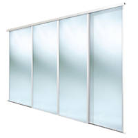 Spacepro Classic 4-Door White Framed Sliding Mirror Wardrobe Doors White Frame Mirror Panel 2978 x 2260mm