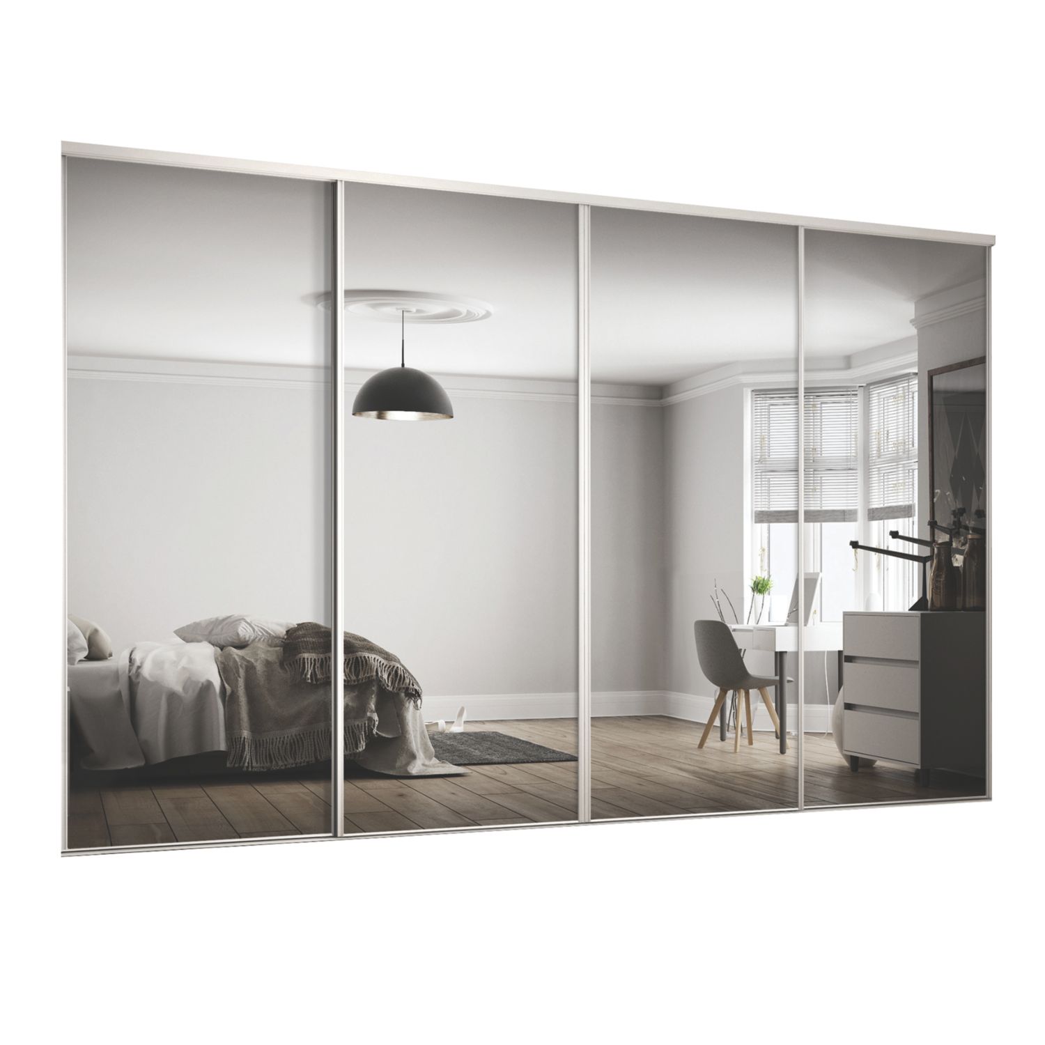 Spacepro Classic 4-Door Framed Sliding Wardrobe Doors White Frame Mirror Panel 2978mm x 2260mm (6106F)