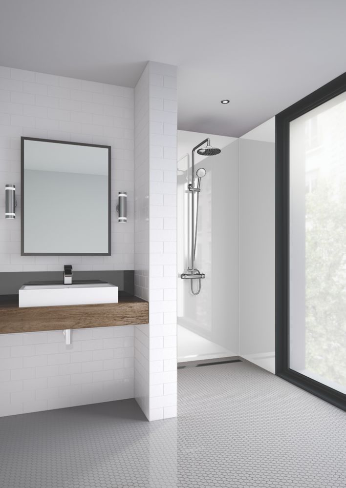 Splashwall  Bathroom Splashback Gloss White 900mm x 2400mm x 11mm