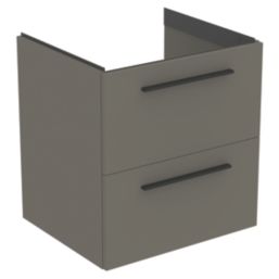 Ideal Standard i.life B Wall Hung Vanity Unit with Black Handles & Basin Matt Quartz Grey 600mm x 505mm x 630mm