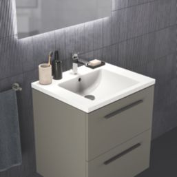 Ideal Standard i.life B Wall Hung Vanity Unit with Black Handles & Basin Matt Quartz Grey 600mm x 505mm x 630mm