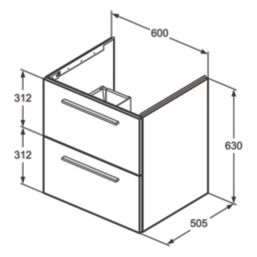 Ideal Standard i.life B Wall Hung Vanity Unit with Black Handles & Basin Matt Quartz Grey 600mm x 505mm x 630mm