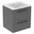 Ideal Standard i.life B Wall Hung Vanity Unit with Black Handles & Basin Matt Quartz Grey 600mm x 505mm x 630mm