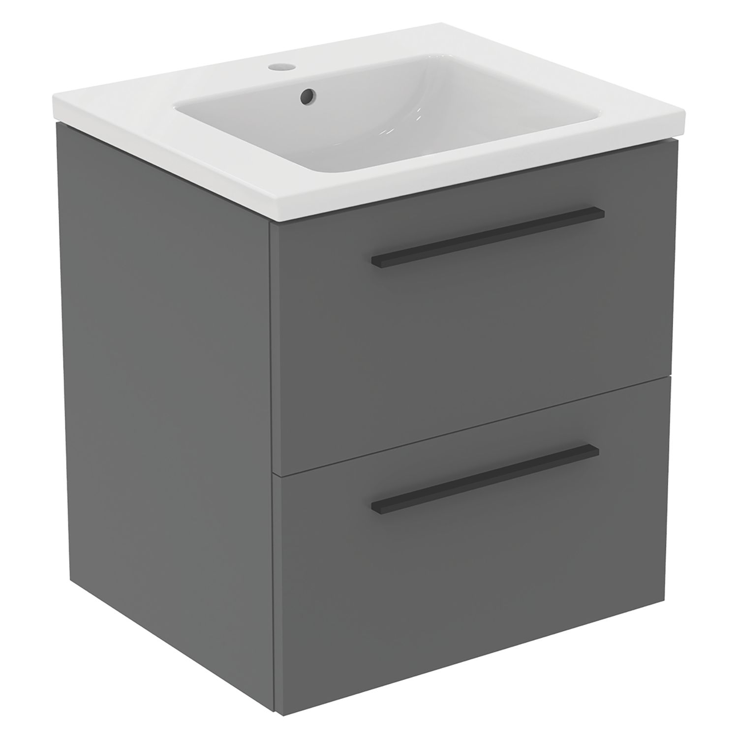 Ideal Standard i.life B Wall Hung Vanity Unit with Black Handles & Basin Matt Quartz Grey 600mm x 505mm x 630mm (610KC)