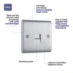 British General Nexus Metal 1-Gang Slave Telephone Socket Brushed Steel