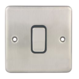 Hager Sollysta WRPS12BSB 10AX 1-Gang 2-Way Light Switch  Brushed Steel with Black Inserts