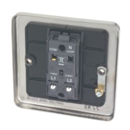 Hager Sollysta WRPS12BSB 10AX 1-Gang 2-Way Light Switch  Brushed Steel with Black Inserts