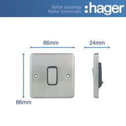Hager Sollysta WRPS12BSB 10AX 1-Gang 2-Way Light Switch  Brushed Steel with Black Inserts