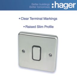 Hager Sollysta WRPS12BSB 10AX 1-Gang 2-Way Light Switch  Brushed Steel with Black Inserts