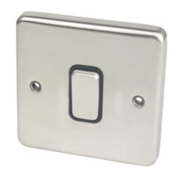 Hager Sollysta WRPS12BSB 10AX 1-Gang 2-Way Light Switch  Brushed Steel with Black Inserts