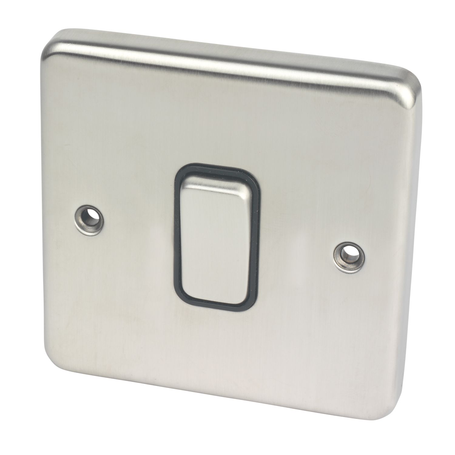 Hager Sollysta WRPS12BSB 10AX 1-Gang 2-Way Light Switch Brushed Steel with Black Inserts (611AM)