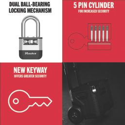 Master Lock PK1EURT Keyed Alike All-Weather   Elite Laminated Padlock  Silver & Black 45mm 2 Pack