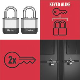 Master Lock PK1EURT Keyed Alike All-Weather   Elite Laminated Padlock  Silver & Black 45mm 2 Pack