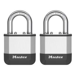 Master Lock PK1EURT Keyed Alike All-Weather   Elite Laminated Padlock  Silver & Black 45mm 2 Pack