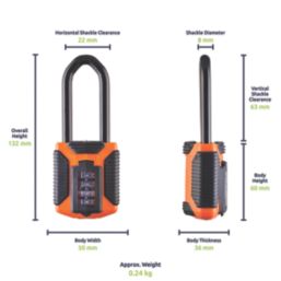 Squire CP50 2.5 ATLO Weatherproof Long Shackle Combination  Padlock Orange 50mm