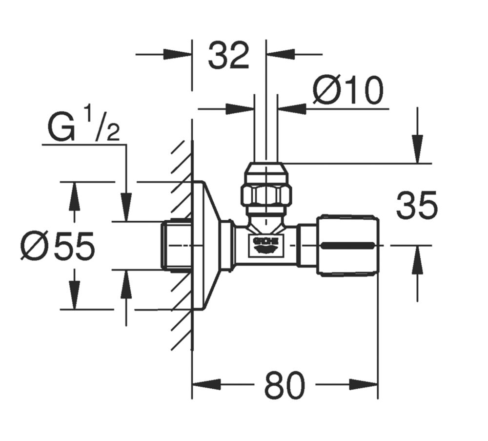 GROHE 220732430 Hoekventiel met ergonomische metalen handgreep (inbegrepen metalen push-on rozet wandaansluiting 1/2 inch en uitlaatdraad 3/8 inch), mat zwart