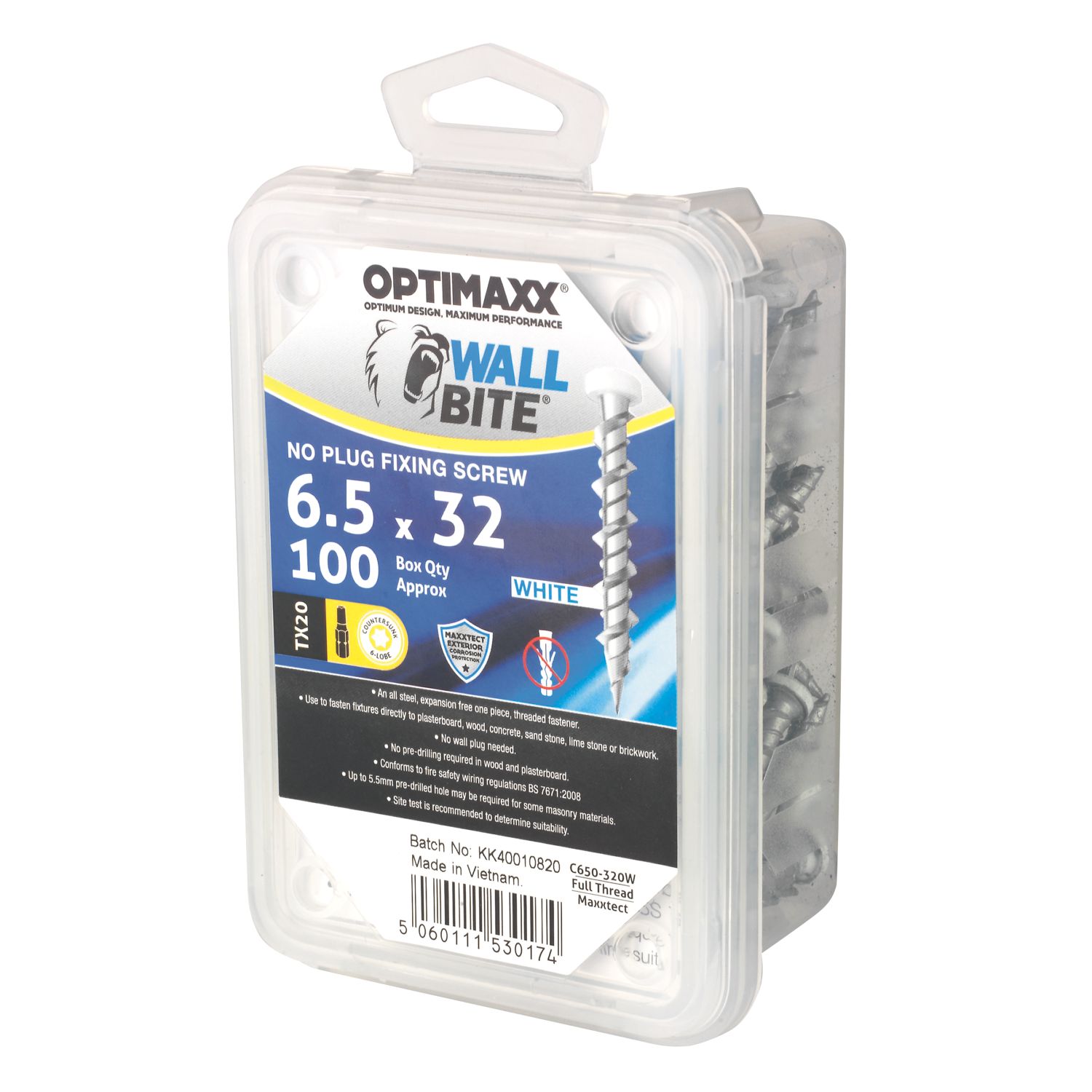 Optimaxx TX Raised Self Tapping Masonry Screws 6.5mm x 32mm 100 Pack (611TY)